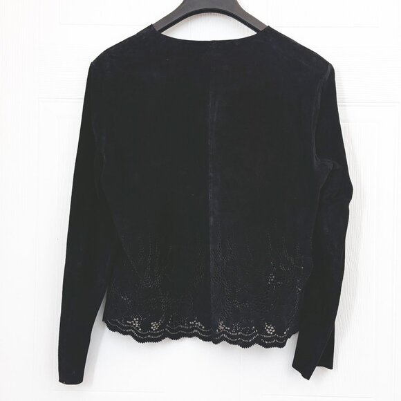 Chico's Black Suede Leather Jacket Size 1 (M) Long Sleeves - Picture 2 of 5